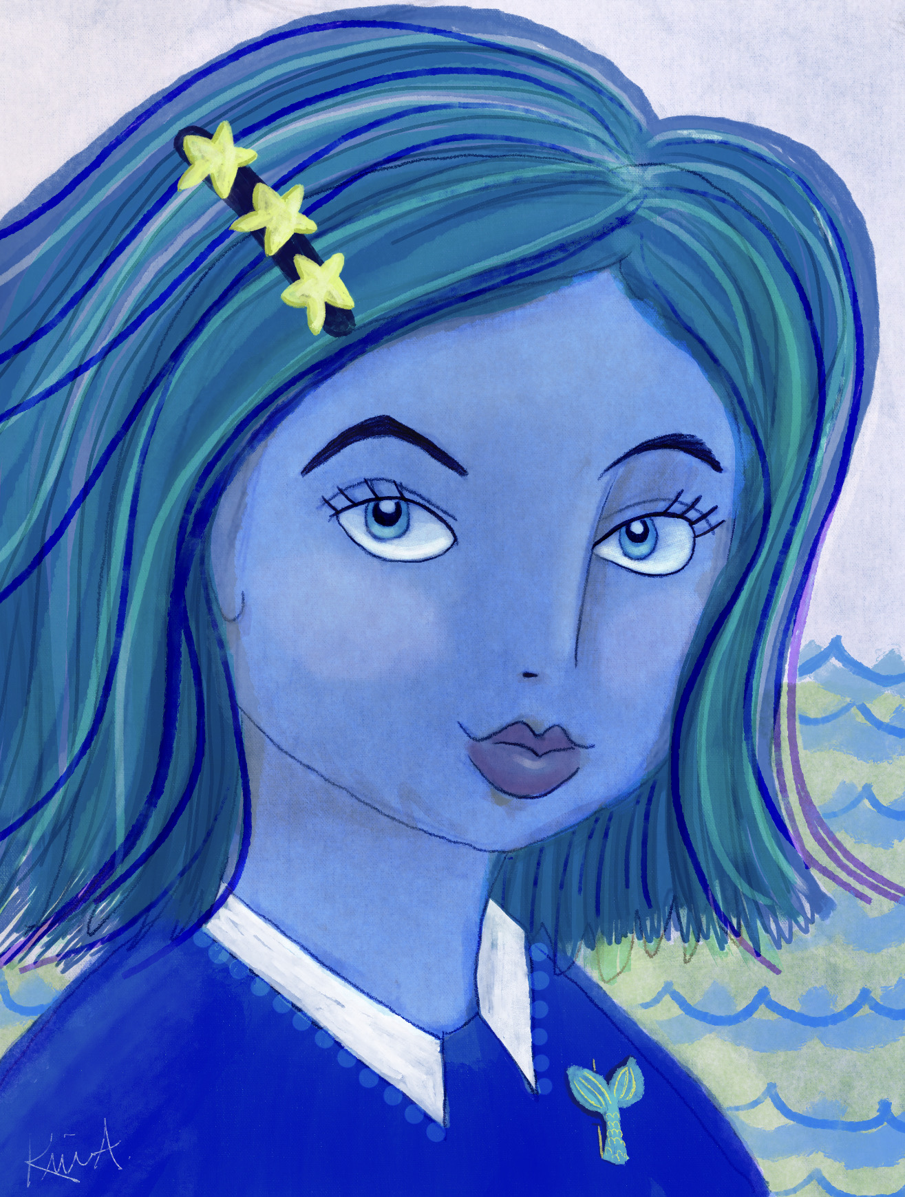 mermaid school girl by kim anne blue girl