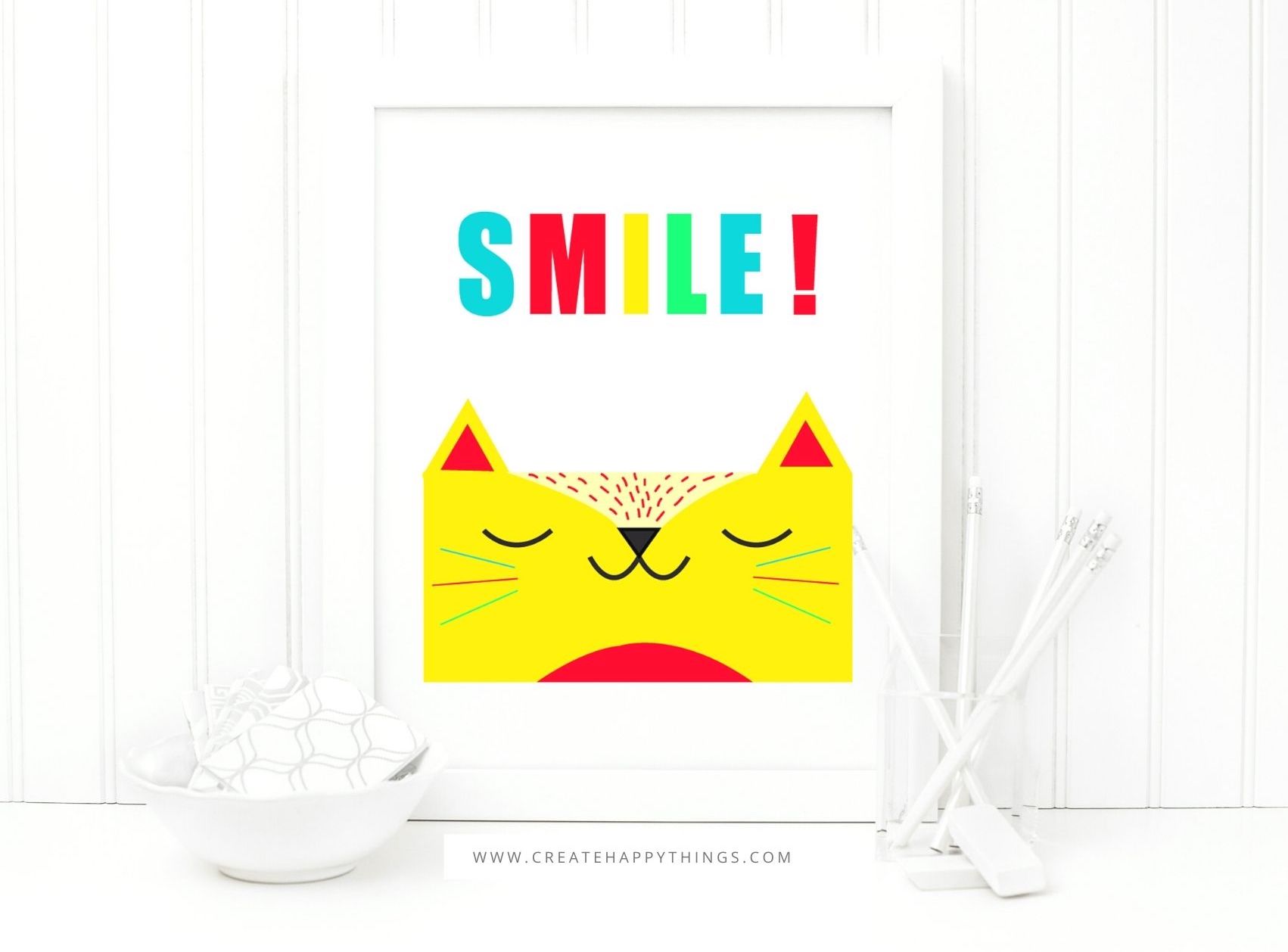 smile cat printable wall print larger